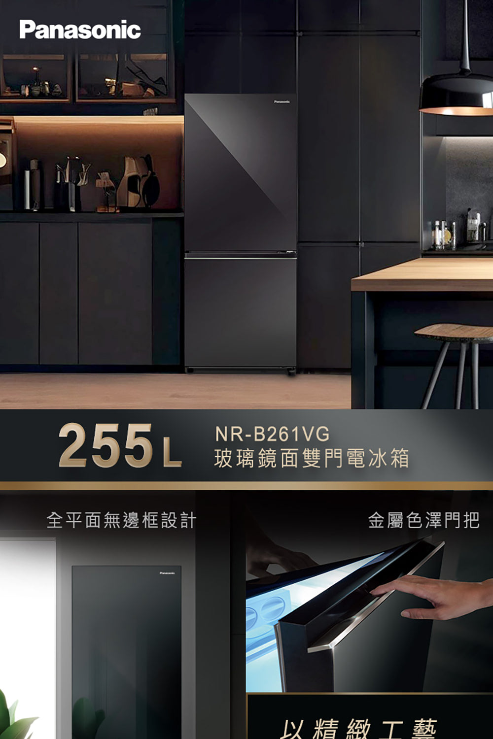 Panasonic 國際牌｜NR-B261VG 255L一級能效玻璃門雙門變頻冰箱