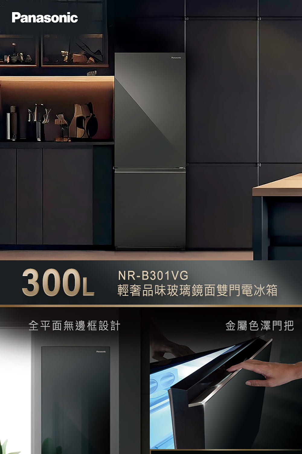 Panasonic 國際牌｜NR-B301VG 300L一級能效玻璃門雙門變頻冰箱