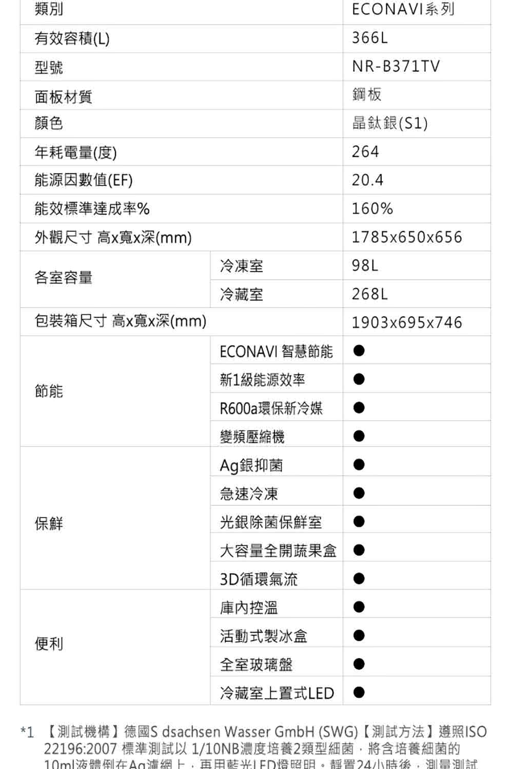 Panasonic 國際牌｜NR-B371TV 366L一級能效雙門變頻冰箱