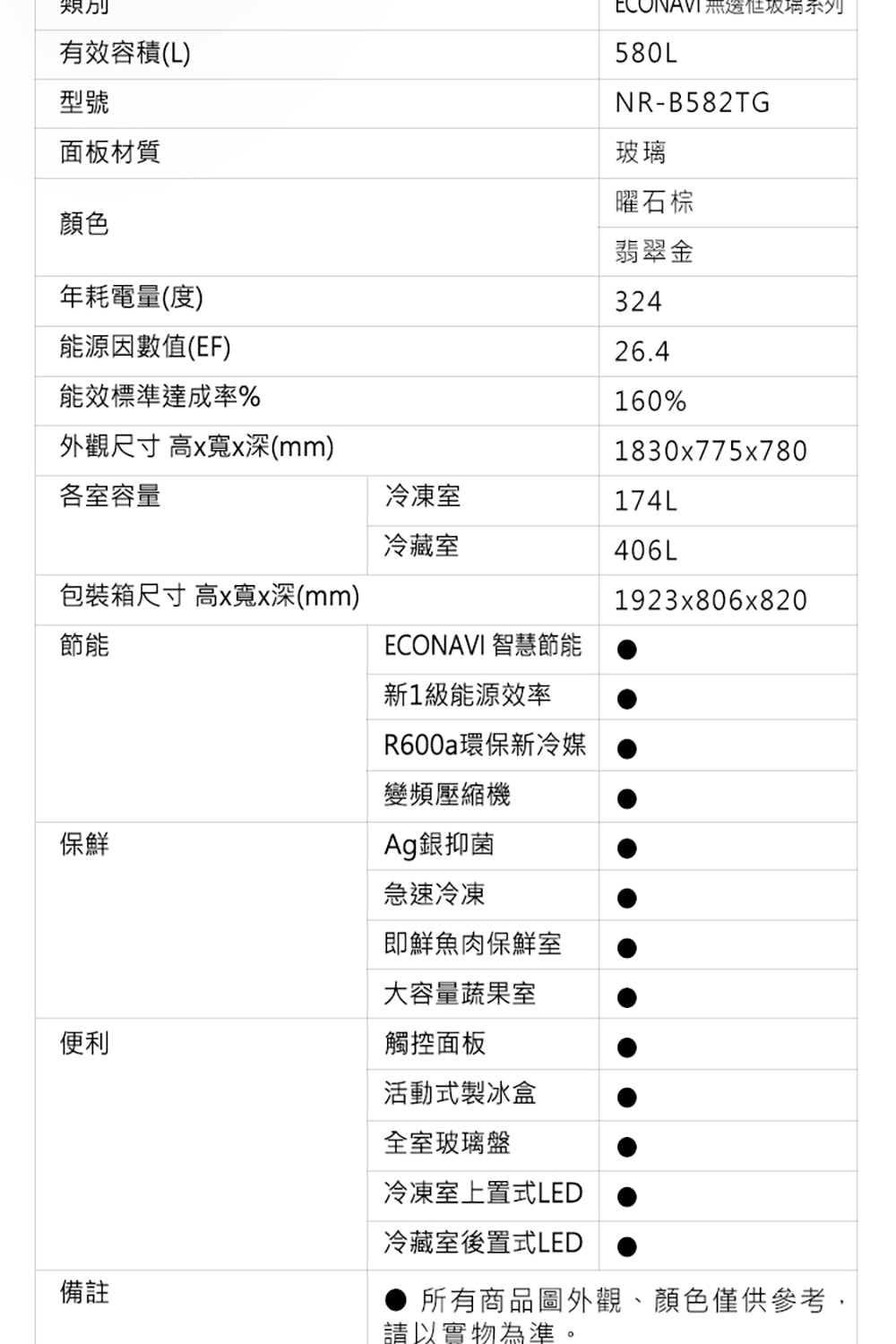 Panasonic 國際牌｜NR-B582TG 580L新一級節能雙門玻璃變頻冰箱(曜石棕/翡翠金)