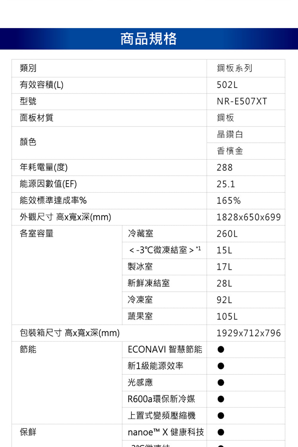 Panasonic 國際牌｜NR-E507XT 502L日本製一級能效五門變頻冰箱(香檳金/晶鑽白)