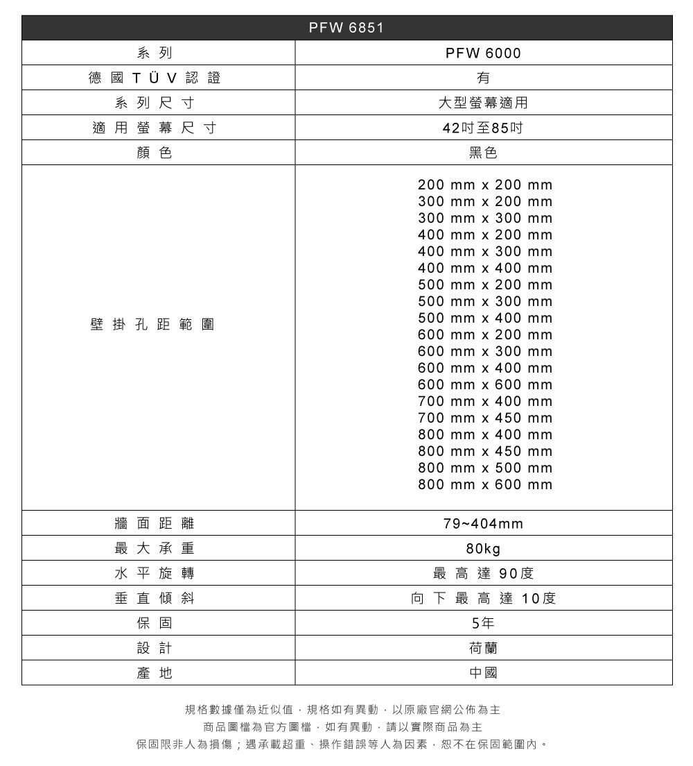 Vogel's| PFW 6851 42~85吋 伸縮式 壁掛架